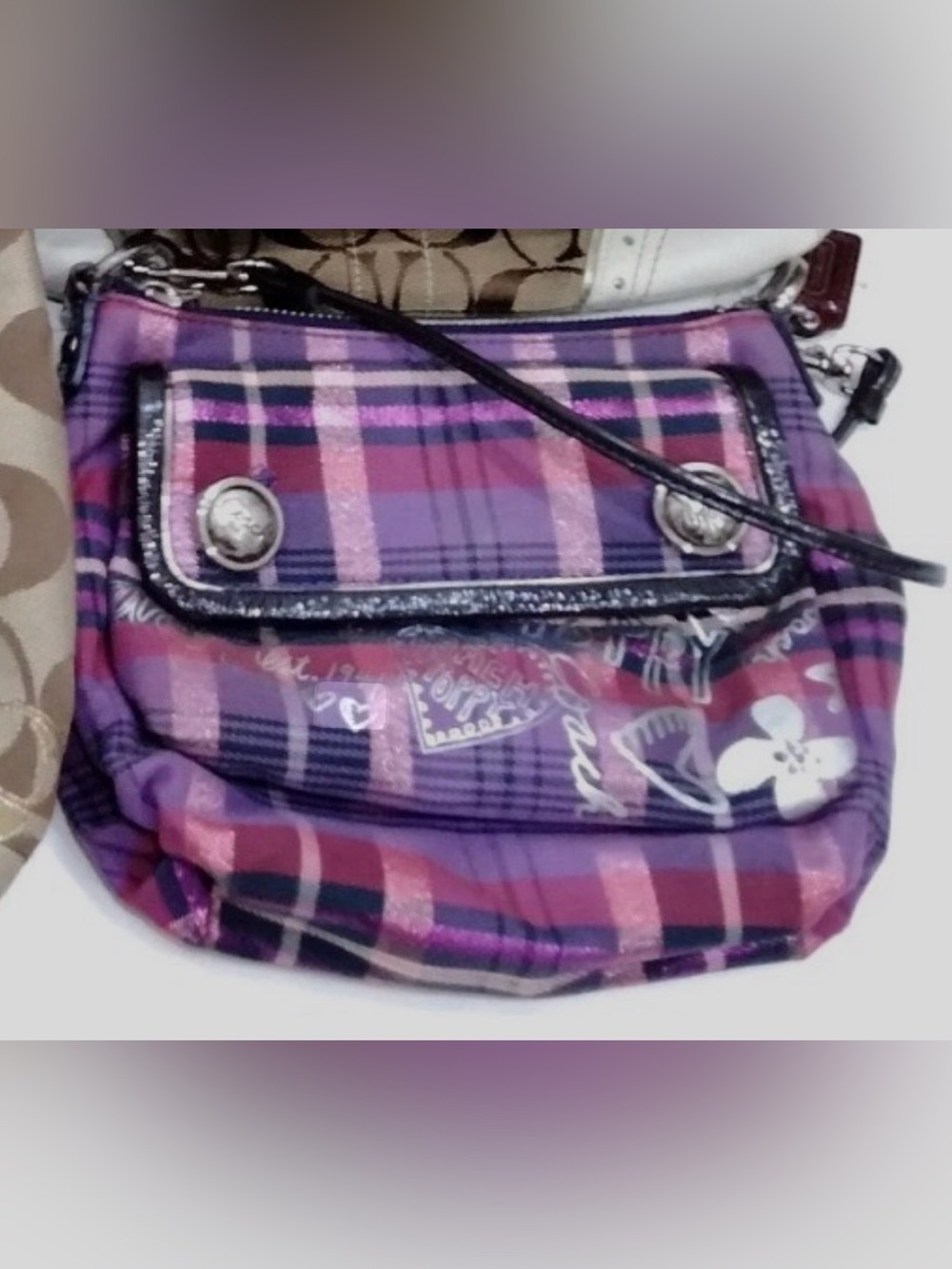 Purple Plaid Women's COACH Bag
